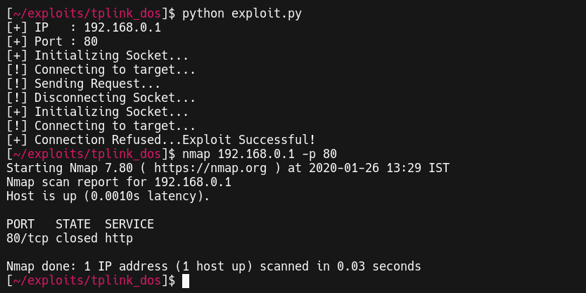 Figure 5 showing CVE-2020-9375 TP-Link Archer C50 v3 Denial of Service written by thewhiteh4t