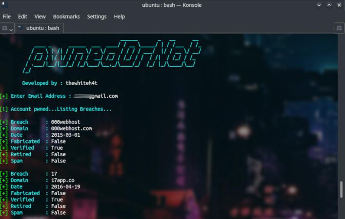 Video link for pwnedOrNot - OSINT Tool for Finding Passwords of Compromised Email Accounts