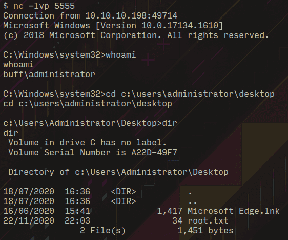 Figure 8 showing HackTheBox Buff Write up written by thewhiteh4t
